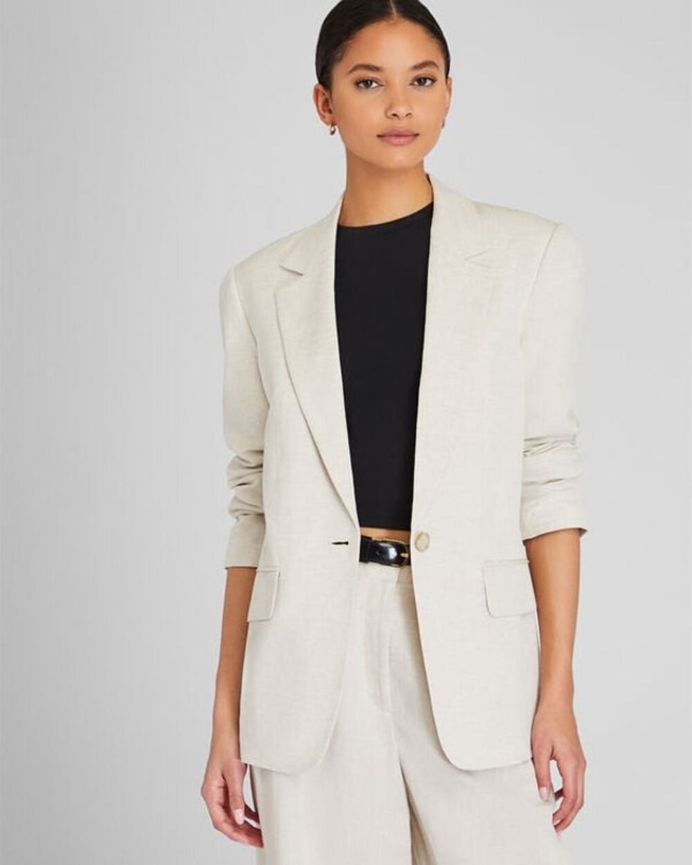 CLUB MONACO Flaxseed Relaxed Single Breasted Linen-Blend Blazer Coat Size Large